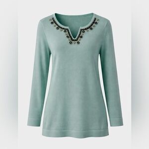 Soft Surroundings Cashmere Cotton blend Sweater Embellished Rhinestones Beaded